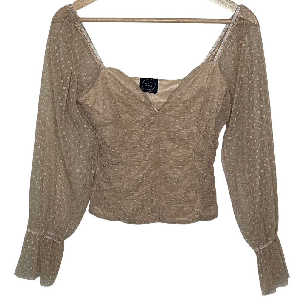 Madi Mase Womens XS Nude  Ruched  Fairy Sheer Romantic Long Sleeve Top Size XS